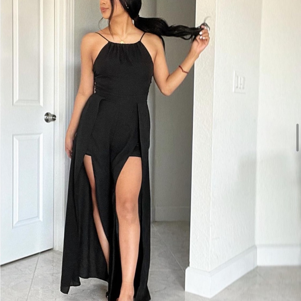 Black romper with slits